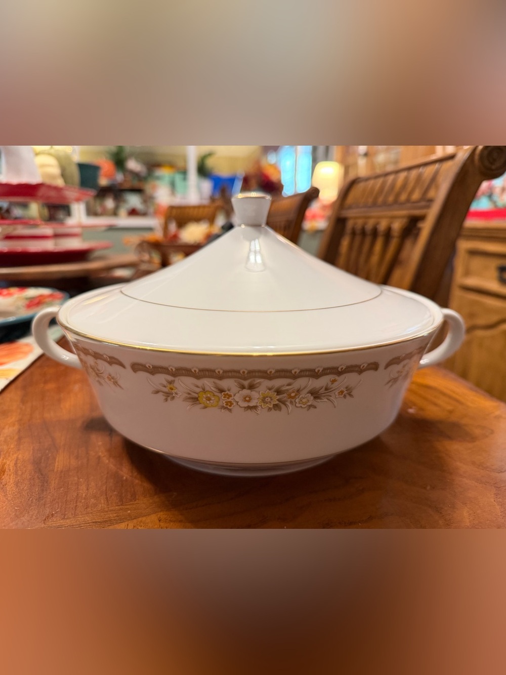 This is a vintage EKCO Golden Autumn fine china covered vegetable tureen.